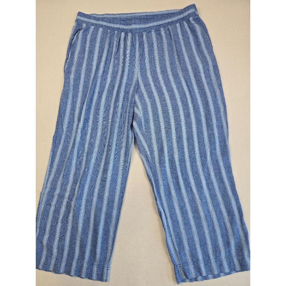 Old Navy Wide Leg Pants XXL Blue & White Striped Linen Blend
